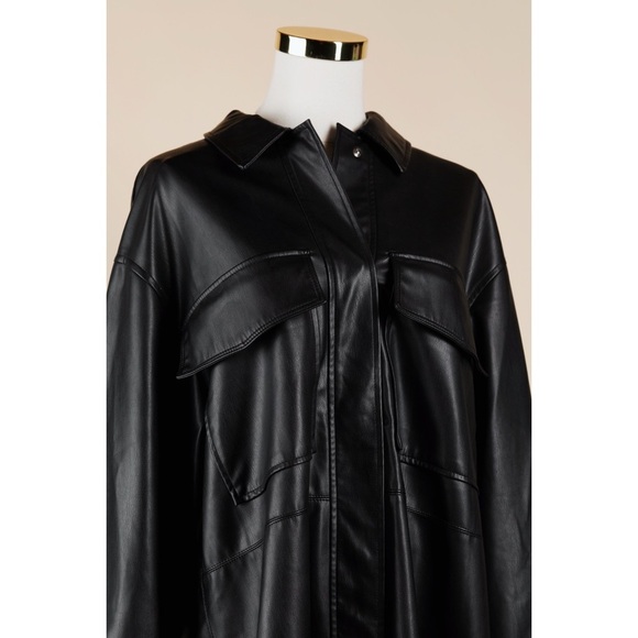 Sz M Zara Black Oversized Faux Leather Button Down Shacket EUC - Picture 2 of 5